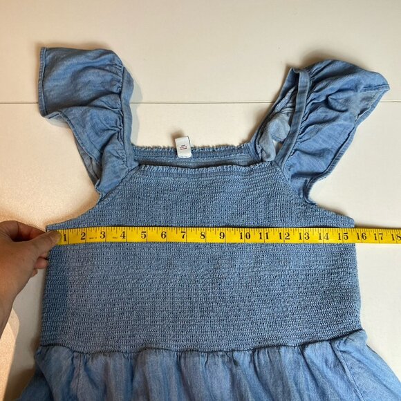 Old Navy Womens Mini Dress Blue Denim Smocked Puff Sleeve Boho Milkmaid Sz L - Picture 6 of 8